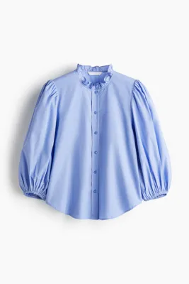 H&M Yakası Fırfırlı Poplin Bluz