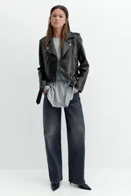 Pull & Bear Suni deri biker ceket