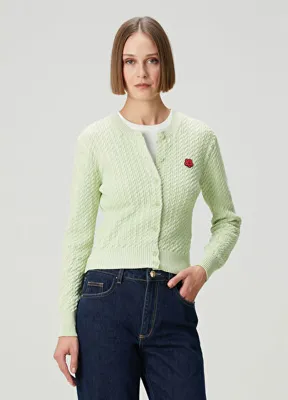 Kenzo Boke Flower Açık Yeşil Saç Örgü Hırka