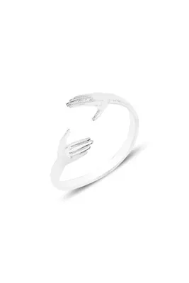 Söğütlü Silver Gümüş Altın Yaldızlı Sarılan Eller Ayarlamalı Yüzük Sgtl12159gold