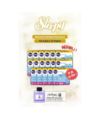 Sleepy Bio Natural Günlük Ped Natural Uzun 17 x 64'lü + Rosie Purple Violet Oda Kokusu