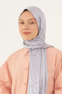 MİRSOY SCARF Daka Desen Parlak Jakar Şal - Gümüş