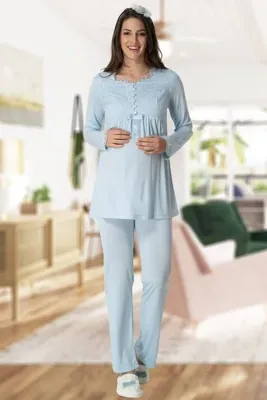 By Mecit Pijama Kadın Uzun Kollu Düğmeli Lohusa Pijama Takımı