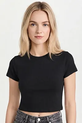 MİSTİRİK Pomonte Model Body Pamuklu Esnek Kumaşlı Kısa Kollu Basic Comfort Crop Siyah Renk
