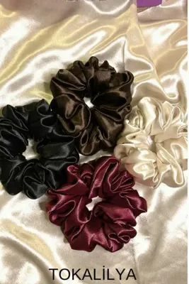 TOKALİLYA Kadın lastikli 4Lü Çapı 15 Cm Kristal Saten Saç Lastik Simit Scrunçhie Saten Toka