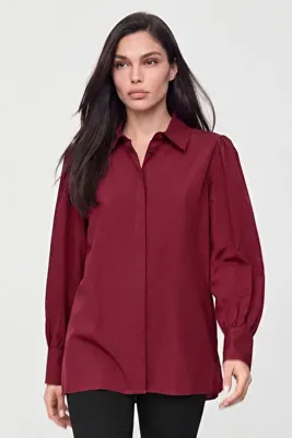 Hooopstore Premium Balon Kol Poplin Bordo Gömlek