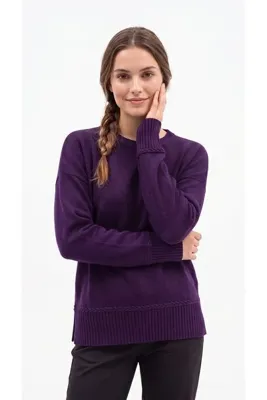 Wearified Kadın Triko Yumuşacık Oversize Bisiklet Yaka Ribana Saç Örgü Detaylı Homy Kazak