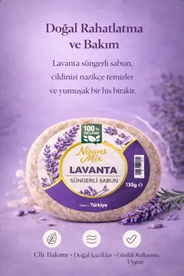 TR Nüans Mix Lavanta Özlü Doğal Süngerli Sabun – Lavender Sponge Soap 135 g