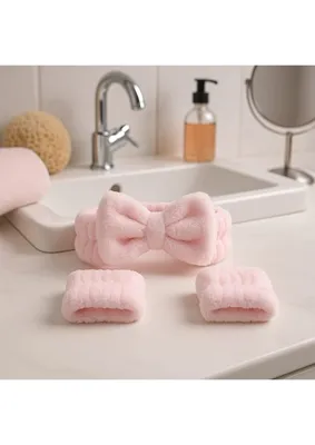 Chizgy Mikrofiber Welsoft Saç Bandı ve Bileklik Seti – Makyaj & Yüz Yıkama Için