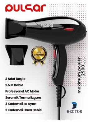 Hector Pulsar Q5 Profesyonel Saç Kurutma & Fön Makinesi 2500W Performans - Siyah