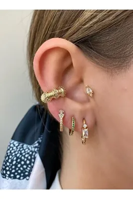 Pinery Jewels Boğumlu Taşlı Pirinç Üzeri Kaplama Kıkırdak Küpe ( Earcuff )