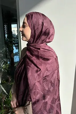 Madame Polo Premium Jakar Şal Sarmaşık Desen - Mürdüm