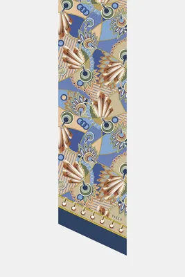Vakko KOYU LACİVERT GEOMETRİK DESENLİ TWILL İPEK FULAR