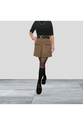 ABAS Taba Pilikaşeli Süs Cepli Astarlı Mini Etek