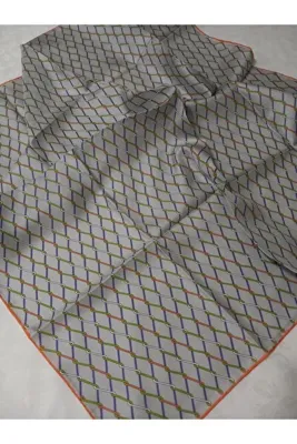 Armine Gümüş Geometrik Desenli Tivil İpek Eşarp