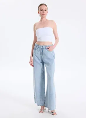 Guess Mavi Kadın Relaxed Denim Pantolon Bellflower