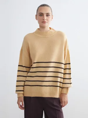 LCW ECO Yarım Balıkçı Yaka Çizgili Oversize Kadın Triko Kazak