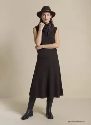 Brooks Brothers BBFW26FKK001 Koyu Kahve Kadın Triko Midi Etek