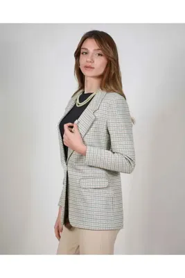 AD Fashion Ekose Parlak Yeşil Ceket