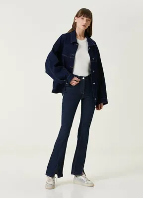 Dare London Sharp Koyu Mavi Boru Paça Kadın Jean Pantolon