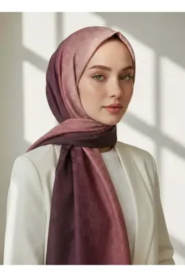 Vissona %57 İPEK %43 PAMUK Degrade Desenli Gül Kurusu Renkli Şal - 70x190 Dikiş Tipi İtalyan Dikişl