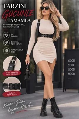 Good Miss Kadın Siyah Suni Deri Harness – Tokalı Ayarlanabilir Göğüs ve Bel Aksesuarı