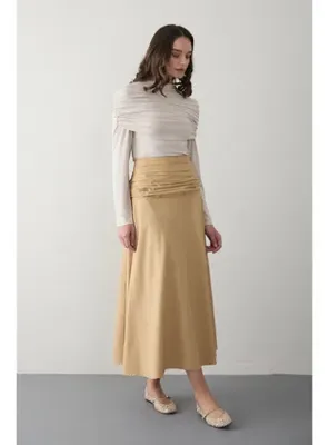 Melike Tatar Poplin Etek 32-2816 BEJ