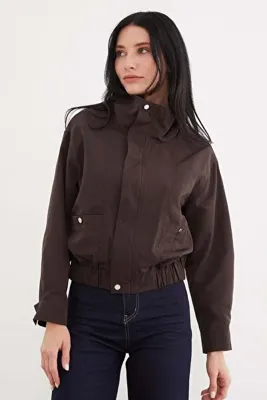 Fulla Moda Gizli Fermuarlı Çıtçıtlı Polo Yaka Salaş Ceket