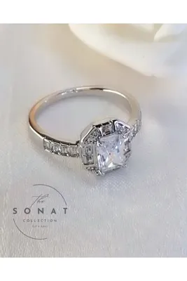 the sonat collection estd 2023 Vip Seri Xupıng Solmaz, Kararma ve Alerji Yapmaz Gümüş Renk Zirkon Baget Yüzük