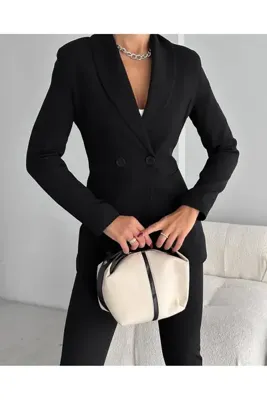 GREENS TEKSTİL İki Düğme Detaylı Şık İç Astarlı Kruvaze Blazer Ceket Ve Pantolon