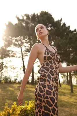 La Sarta Dimora Saten Leopar Desenli Elbise