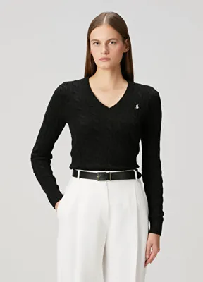 Polo Ralph Lauren Siyah Saç Örgü Yün Kazak