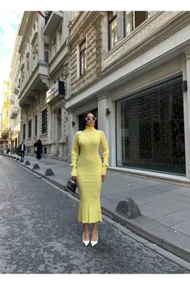 MAESTRO WOMAN Kadın Sarı Balıkçı Yaka Triko Elbise