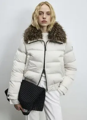 LUFIAN DAISY Krem Kadın Bebe Yaka Slim Fit Mont