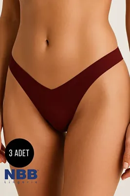 NBB Ten Bordo Cappuccino 3lü Lazer İz Yapmaz V Shape Brazillian Külot