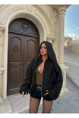 kırmızı butiks Siyah Vera Balon Kollu Bomber Ceket