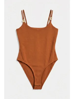 It's Basic Kadın Camel s6-55 Askılı Aksesuar Detaylı Çıtçıtlı Body