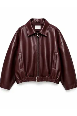 çerme Yeni Sezon P&B Suni Oversize Bomber Deri Ceket