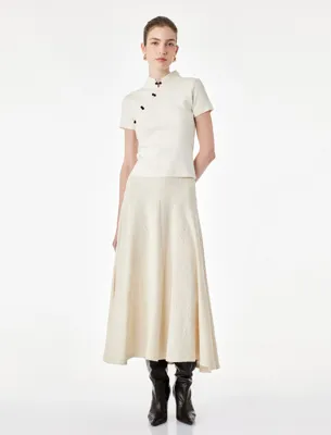 Koton Pileli Floral Dokulu Midi Kloş Midi Etek