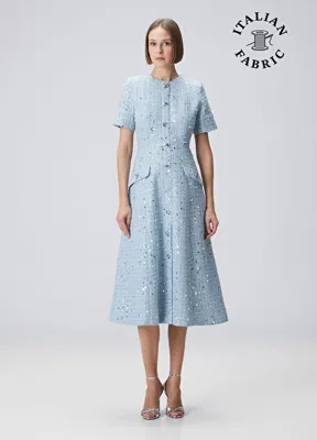 Beymen Collection Mavi Payetli Midi Tweed Elbise