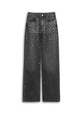 Twist TW6260018068 Antrasit Kadın Yüksek Bel Hotfix Bol Paça Denim Pantolon