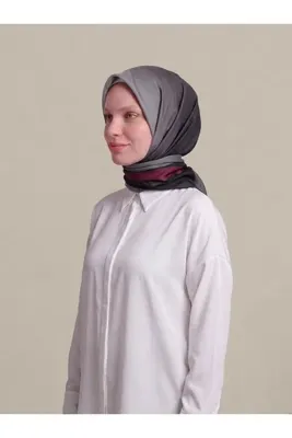 Ayshara Renk Geçişli Degrade Desenli Çift Taraflı Eşarp - Koyu Gri Bordo