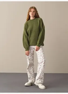 Xint Yeşil Bisiklet Yaka Oversize Kazak