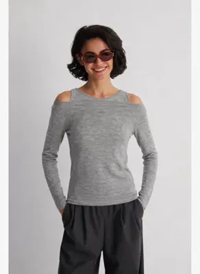 Silk and Cashmere Gri Starlight Saf Kaşmir Yuvarlak Yaka Çift Katlı Triko