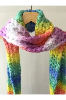 Mora Örgü Mora Knit Atkı El Örgüsü Hafif Çok Renkli Atkı (16x220cm 190g-MK38)