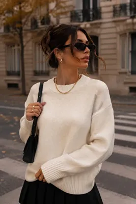 Rich Kadın Ekru Oversize Bisiklet Yaka Triko Kazak