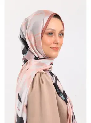 19v69 ITALIA Kelebek Desen Dora Saten Seri Şal Askısı İle Birlikte 75x200 cm Somon Kahverengi