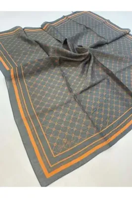 Silk Home Olinda Eşarp IST 48001 - 24 Füme - Turuncu İnce Monogram Desen