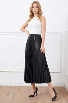 Fulla Moda Piliseli Beli Lastikli Etek