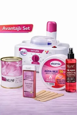 Kuaf Konserve Sir Ağda Titanyum Pudralı 800 Ml+Saturn 1+1 Makina+Titanyum Rollon+Kuaf Ağda Yağı